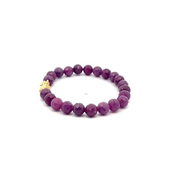 18K Gold Pixiu Piyao Bracelet Gemstones Ruby July Birthstones Micro Faceted - Picture 4 of 5